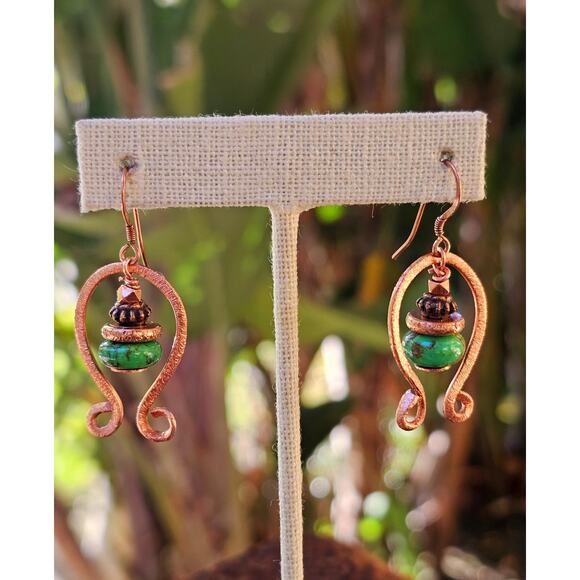 Brushed Copper Green Picture Jasper Artisan Earrings - Picture 4 of 6